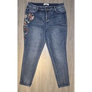 H & H Harmony & Havoc Floral Embroidered Skinny Jeans Boho Festival Sz 16W